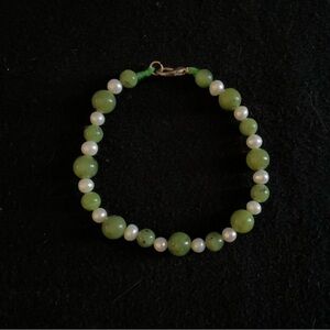 Genuine Nephrite Jade & Freshwater Pearl Bracelet